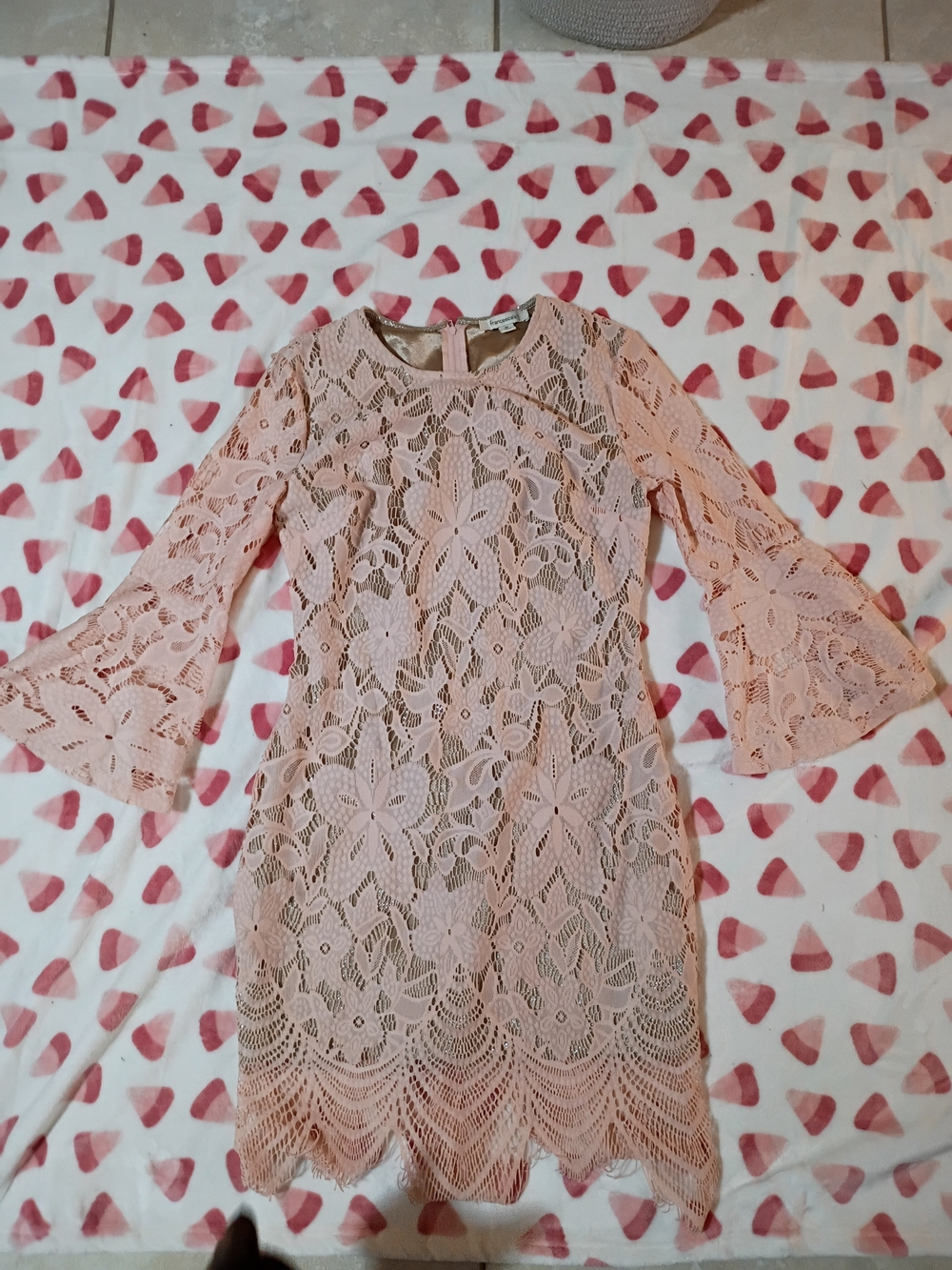 Francesca's Collections Blush Pink Lace Bell-Sleeve Dress